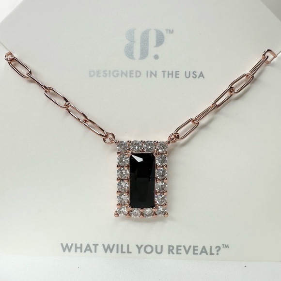 Bomb Party Classic Simplicity Black Onyx Rose Gold Necklace NK99826 NWT - Picture 2 of 3